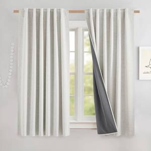 lot 4009 image: NICETOWN 100% Blackout Cafe Curtains 48 inches Long 2 Panels, Linen Blend Thermal Insulated Curtains with Liners for Kitchen, Privacy Window Draperies for Basement, Alabaster Gray, W52 per Panel - Retail $35