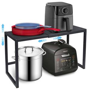 lot 4017 image: Expandable Metal Storage Shelves, 110LBS Heavy Duty Shelving Units and Storage for Pots Pans Small Appliances, Adjustable Metal Storage Shelf Organizer Rack for Kitchen Cabinets Closet Pantry Garage - Retail $35