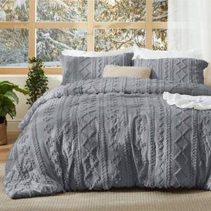 lot 4029 image: Bedsure Tufted Boho Comforter Set King Size - Grey Boho Bed Set, GentleSoft 3 Pieces Farmhouse-Style Embroidery Bedding, Gifts for Woman, Soft Jacquard King Comforter for All Seasons - Retail $68