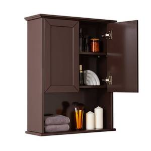 lot 4037 image: VANIRROR Wall Cabinet, 23x29 inch Medicine Cabinet, Over Toilet Storage with Adjustable Shelf, Wooden Expresso Bathroom Cabinet with 2 Doors - Retail $210