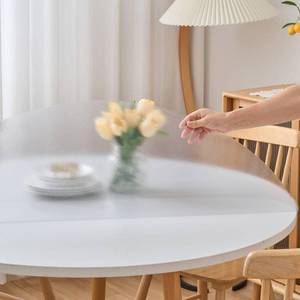 lot 4054 image: Eisdroma 48 Inch Round Frosted Table Cover Protector, Frosted Round Table Protector for Dining Room Table, 1.5mm Thick Waterproof Round Plastic Vinyl Pad - Retail $35