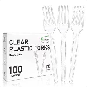 lot 4057 image: EcoDispose 100 Count Clear Heavy Duty Plastic Forks, BPA-Free Heat Resistant Disposable Cutlery for Party, Catering, Daily Use, Dessert &amp Fruit&nbsp