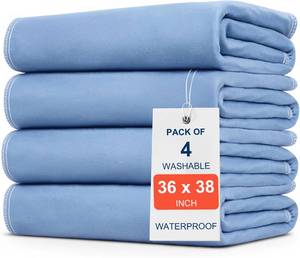 lot 4061 image: 4 Pack 36 x 38 Large Absorbency Incontinence Bed Pads - Quick Drying Washable and Reusable Underpads for Kids, Adults, Elderly Dogs and Pets, Pee Mattress Protective Pad for Bed, Couch, Sofa, Floor - Retail $24