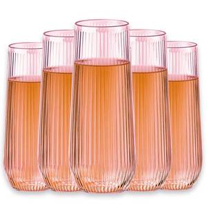 lot 4064 image: Lueumxc 48 Pack Plastic Ribbed Champagne Flutes, 9 Oz Stemless Disposable Pink Clear Plastic Toasting Glasses Shatterproof Recyclable and BPA-Free Perfect For Wedding - Retail $37