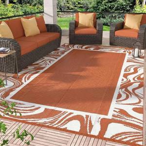 Garvee Orange Outdoor Rug 5x8 for Patio Waterproof Weather Resistant Ourdoor Carpet Lightweight Reversible Plastic Straw Rugs to Easy Clean for RV, Deck, Balcony, Backyard, Picnic, Beach, - Retail: $24