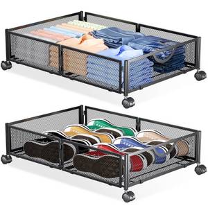 lot 4075 image: Yecaye Under Bed Storage with Wheels, 2 Pack Under Bed Shoe Storage Organizer Drawer, Tool-free Assembly Metal Underbed Storage Containers for Clothes, Shoes, Toys, Black - Retail $32