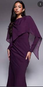 lot 4083 image: ASOS Design Long Sleeve Asymmetric Cape Overlay Maxi Dress Size 6 - Retail $45