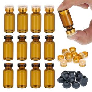 lot 4102 image: PATIKIL 12pcs 3ml Amber Borosilicate Glass Sample Vials with Aluminum Plastic Cap and Rubber Stopper for Lab Solid Liquid Powder Storage, Gold Plating&nbsp&nbsp
