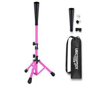 lot 4108 image: UbiCoSptJoy Baseball Tees for Hitting, Adjust 20.3 to 30.5 Height, for Kids Aged 3-8, Baseball Softball Training Equipment with Strong Tee Topper Carrying Case, Weather-Resistant Design, Pink - Retail $23
