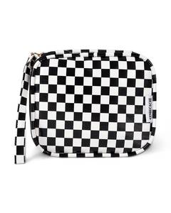 lot 4117 image: GENBECACHE Mini Cosmetic Bag, Small Makeup Bag for Purse, Zipper Checkered Pouch, Waterproof Packing Bag for Toiletry with Wrist Strap, Black&nbsp