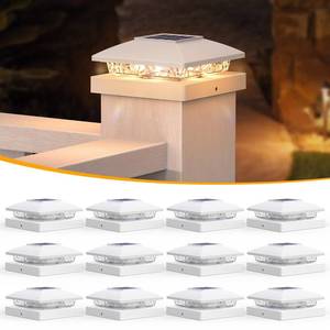 lot 4118 image: APONUO Solar Post Cap Lights for 4x4 5x5 Posts - IP64 Waterproof, 3000K LED, No-Wire Fence Lights & Deck Lights for Patio Garden Yard Patio, White-Warm White, 12 Pack - Retail $60
