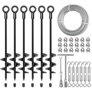 lot 4121 image: L-KHYFU 6 Pack 18 Ground Anchors & Shed Anchor Kit with 18 Galvanized Cable & Turnbuckles, Heavy Duty Earth Anchors Fully Welded for Swingset, Carport, Gazebo, Trampolines - Retail $63