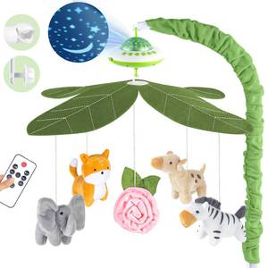 lot 4140 image: Playix Baby Crib Mobile with Music and Lights, Nursery Baby Mobile for Crib Bassinet with Remote Control, Rotation, Starlight Projection, Crib Toys for Babies Boys Girls Green - Retail $30
