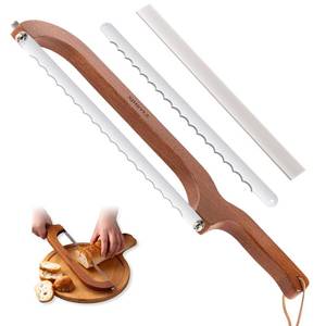 lot 4144 image: XJHEYLZ Sourdough bread knife,Bread Slicer for Homemade Bread,Adjustable blade tightness for Even Slicing, Serrated knife,Wooden Bread cutter with Bow Design (3, Red-brown color)&nbsp