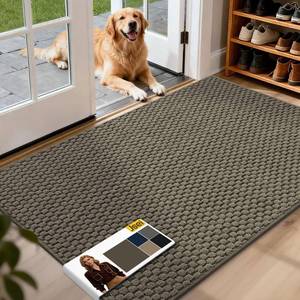 lot 4152 image: JSEI Dirt Trapper Door Mat 32x48, Non-Slip Entryway Rugs Doormat Indoor, Washable Absorbent and Stain Resist Welcome Floor Mat for Front Door, Dog Door Mat, Dirty Wet Shoes & Paws, Greyish Brown - Retail $44