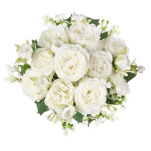 lot 4155 image: Mkono Peonies Artificial Flowers, Small Silk Flowers for Home Decor Indoor Fake Bouquet Faux Floral Arrangements Dining Table Centerpieces for Kitchen Party Decor White&nbsp