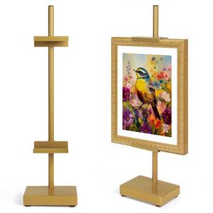 lot 4160 image: Victawks Adjustable Tabletop Easel Stand, Picture Easels for Display Up to 17 H, Gold Metal Picture Frame Holder Stand Table for Art, Photo (1 Pack)&nbsp