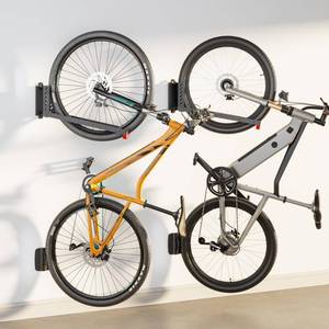 lot 4185 image: monTEK Swivel Bike Wall Mount, No Heavy Lifting Required Bike Wall Mount, Bike Hangers for Garage, Space-Saving Bike Rack Garage, Easy to Load and Unload, Bike Hanger Can Hold Up to 77 lbs, 2 Pack - Retail $70