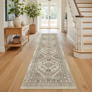 lot 4205 image: Restydon Runner Rug 2x8 Runners for Hallways Non Slip Washable, Vintage Hallway Runner Rugs for Living Room, Low Pile Soft Hallway Rug for Kitchen Bedroom Laundry Room Rug(Brown,2x8) - Retail $25