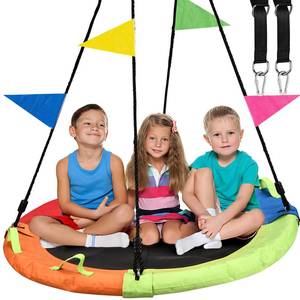 lot 4219 image: Tree Swing, Saucer Swing, 48 inch 900lbs Weight Capacity, with Adjustable Hanging Straps, for Backyard Outdoor, Multicolor, Circle Round Disc, Gifts for Kids - Retail $54