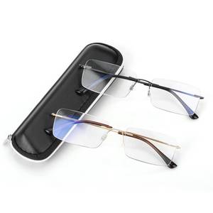 lot 4233 image: SKYOAK 2 Pack Executive Frameless Progressive Multifocus Reading Glasses for Men, Metal Rimless Computer Readers, Anti Eye StrainUV No-Line Rectangular Multifocal Eyeglasses 3.0x - Retail $24