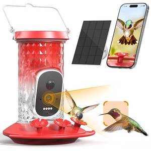 lot 4238 image: Smart Hummingbird Feeder Camera with AI Identification, 2.5K HD & Color Night Vision, Solar Powered Outdoor, IP66 Weatherproof �� Garden Decor & Premium Gift for Dad - Retail $100