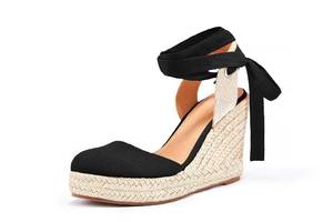 lot 4242 image: Nailyhome Womens Espadrille Wedge Sandals Closed Toe Lace Up Platform Ankle Wrap Summer Casual Shoes 8.5  - Retail $40