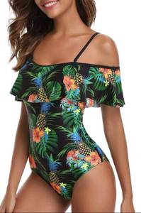 lot 4252 image: Womens Tropical Print Ruffle Off Shoulder One Piece Swimsuit Large&nbsp&nbsp