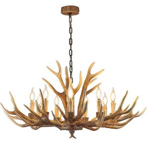 lot 4265 image: Vimatto Rustic Antler Chandelier Lighting, Vintage Chandelier 9-Light for Living Room, Resin Farmhouse 38inch Antler Light Fixture for Dining Room, Bedroom(9 Lamp arms3 arms) - Retail $299