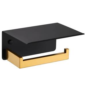 lot 4276 image: Angle Simple Toilet Paper Holder with Shelf, 304 Stainless Steel Bathroom Tissue Roll Holder for Wall Black and Gold - Retail $23