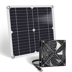 lot 4294 image: ZINIKIF Solar Fan, 12W Weatherproof Solar Panel with DC Fan for Small Chicken Coops, Greenhouses, Sheds, Pet Houses, Intake or Exhaust air - Retail $24