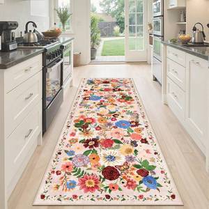 lot 4298 image: Runner Rug 2x6, Kitchen Rug Non Slip Washable Rugs with Rubber Backing Soft Floral Carpet Runner for Hallways, Kitchen, Laundry, Bedroom, Bathroom (2 x 6, Beige) - Retail $20