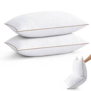 lot 4299 image: puredown Goose Feather Down Pillows Queen Size Set of 2, Fluffy Bed Pillow for Sleeping with 100% Cotton Cover, Medium Firm Luxury Hotel Collection Pillow for Back, Stomach or Side Sleeper - Retail $35