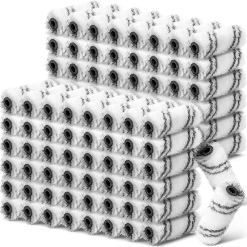 lot 3883 image: Leumoi 300 Pcs 4 Inch Mini Paint Roller Cover 12 Nap Small Microfiber Roller Covers Home Repair Tools House Household Supplies Kit (Gray, White) - Retail $53