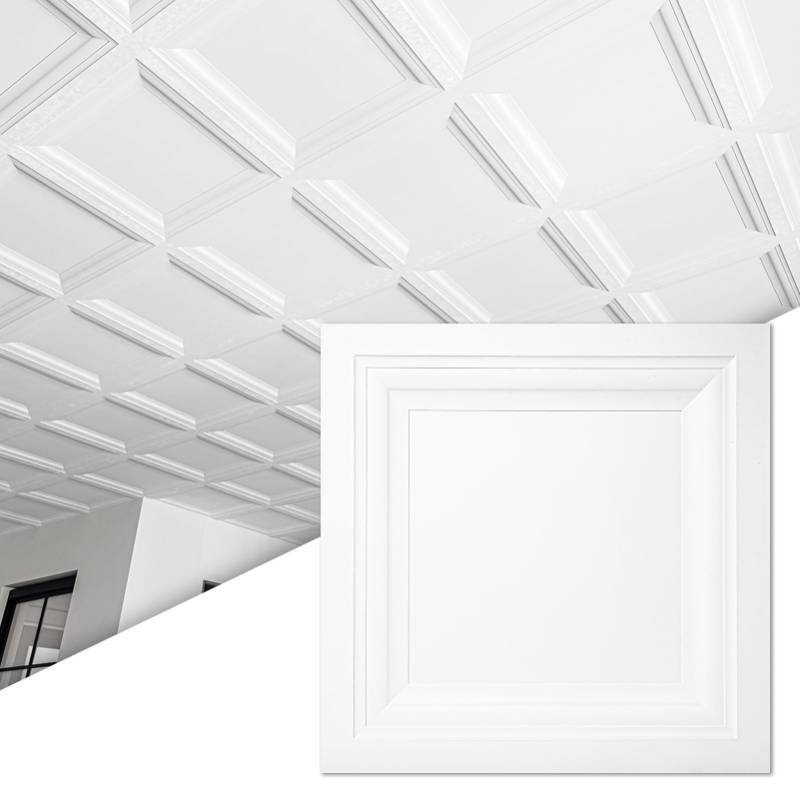 lot 3870 image: Art3d 12-Pack Square Drop Ceiling Tile 2ft x 2ft in White, PVC Ceiling Panel 24 x 24in. - Compatible with 1516 Drop Ceiling Grid System - Retail $37
