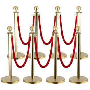 lot 3882 image: 8 Pack Stanchion Post, 5 ft Red Velvet Rope Red Carpet Ropes and Poles, Stainless Steel Gold Stanchions for Grand Opening Casino Theme Party Decorations Crowd Control Barriers - Retail $119