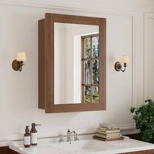 lot 3947 image: 24 x 30 Inch Walnut Grain Medicine Cabinet with Mirror, Recessed or Wall-Mounted Wood Storage Cabinet for Bathroom, Adjustable Shelves, Soft-Close Hinges, Rectangle - Retail $190