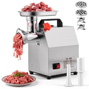 lot 3948 image: Commercial Electric Meat Grinder, Sausage Stuffer Stainless Steel Material,Meat Grinder with 2 Blades, 2 Grinding Discs, 2 Stuffing Tubes, for Home Kitchens and Party Meals - Retail $106