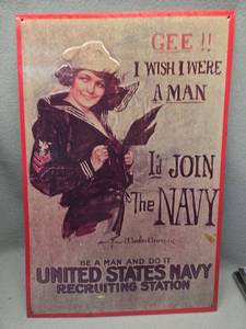 lot 495 image: US Navy Recruitment Poster Gee I Wish I Were A Man