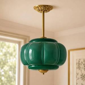 lot 251549 image: Retails for $160 MIXL-Milk Glass Semi Flush Mount Ceiling Light,Pumpkin Shade Large Green Pendant Light,15 Inches Schoolhouse Lighting,Mid Century Modern Ceiling Lamp for Study Room Office