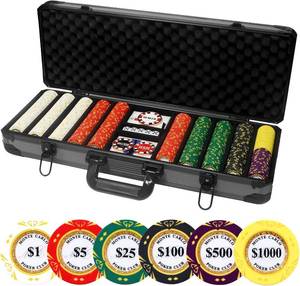lot 261487 image: Retails for $160 14 Gram Clay Poker Chips Set Texas Hold em 500PCS Poker Chips Set Numbered Chips with High-End Chip Case and Poker Accessories for Blackjack Poker Games (C 500 PCS)