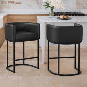 lot 131335 image: Retails for $196 LUE BONA 27 H Counter Height Bar Stools Set of 2, Modern Barrel Counter Stools with Backrest and Arms, Gold Metal Frames,Faux Leather Upholstered Accent Barstools for Kitchen Island,Black