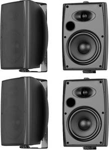 lot 351692 image: Retails for $200 6.5 Inch Max 800W Outdoor Bluetooth Speakers Waterproof Wired with Multifunctional Amplifier Wall Mount Outdoor Speaker System for Patio Garden Poolside Home(4 Speakers,Black)