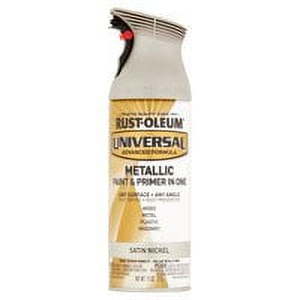 lot 114 image: 2-Pack Value - Rust-oleum universal all surface metallic satin nickel spray paint and primer in 1  11 oz - Retail $14