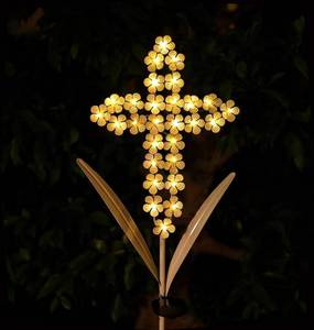 lot 1009 image: WSgift White Cross Garden Stake Solar Lights, 28 LEDs Memorial Gift