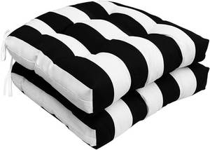 lot 1011 image: $46 All-Weather Wicker Seat Cushions 19x19 Outdoor Chair Pads, BlackWhite