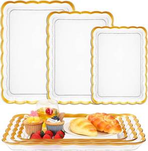lot 1013 image: Rtteri 6 Pcs Clear Plastic Trays with Gold Trim, 14x1016x1118x12