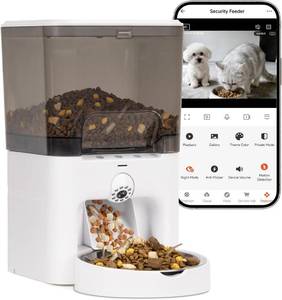 lot 1014 image: $70 Automatic Cat Feeder with Camera, 6L Dispenser, Schedule, WiFi, 2-Way A