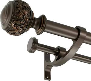 lot 1027 image: Double Curtain Rod, 1-in Telescoping, 36-72 in, Ball Finials, Antique Bronz