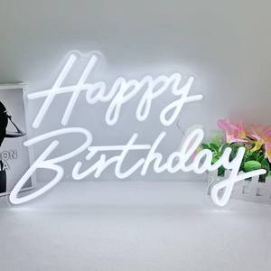 lot 1037 image: $80 Colysor Happy Birthday Neon Sign, 23x14 inch, USB Dimmable LED Backdrop
